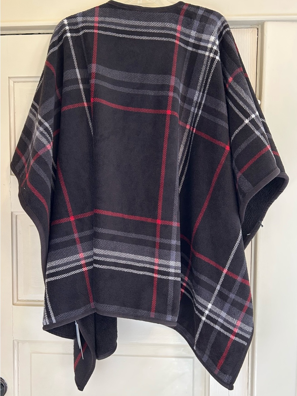Cuddl Duds Black Plaid Cape with Red & White Windowpane
